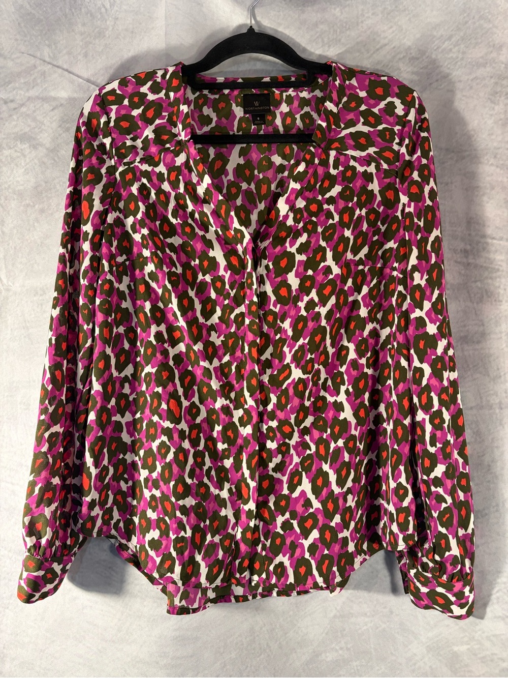 Worthington Leopard Print Blouse Women’s Small Pink Purple Button Front Top